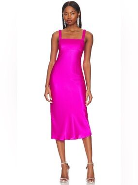 Amanda Uprichard Hot Pink Satin Midi Slip Dress